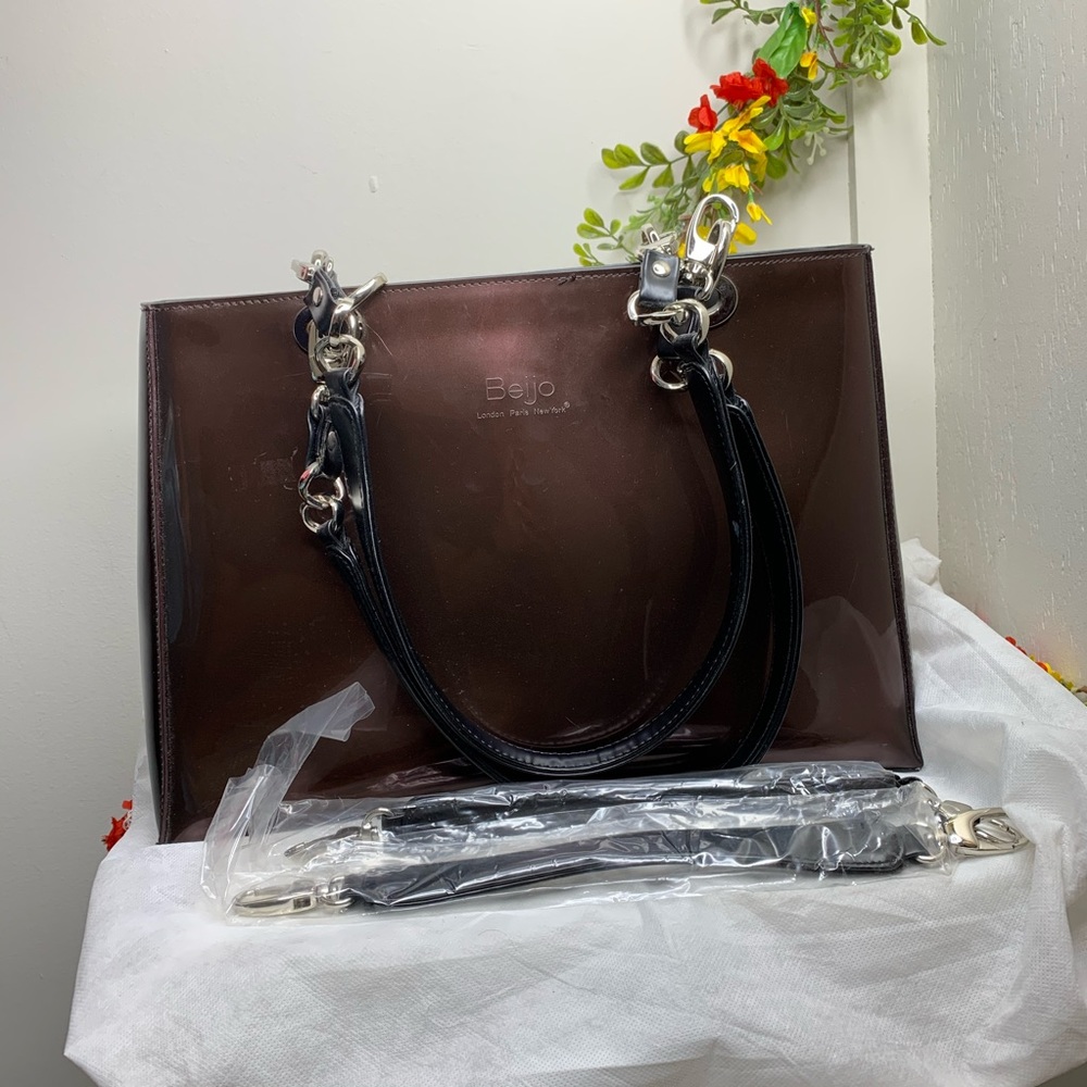 Beijo Brown Patent Shoulder Bag